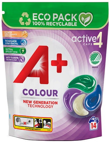 A+ Color Active 4 Tvättkaplsar - 14st rosa