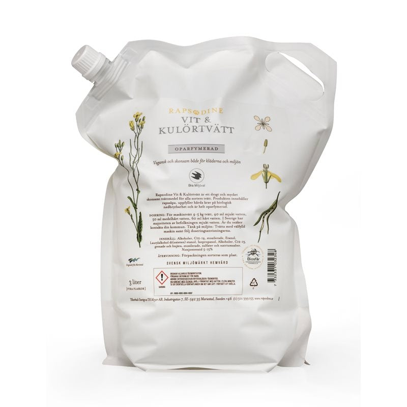 Rapsodine  Vit & Kulörtvätt Oparfymerad - 3 liter