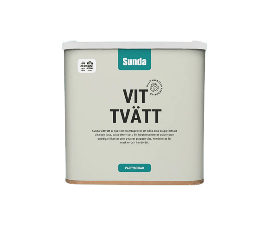 Sunda Vittvätt Pulver - 260 Tvättar - Effektiv och Miljövänlig Rengöring gratt