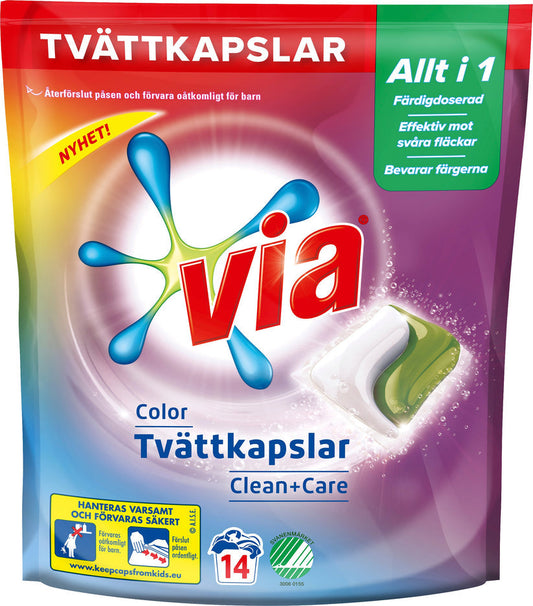 Via Tvättkapslar Color 14-pack rosa