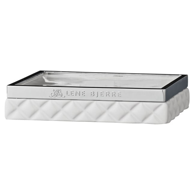 LENE BJERRE Portia Tvålfat – 13x10x3 cm, Vit/Silver vitt