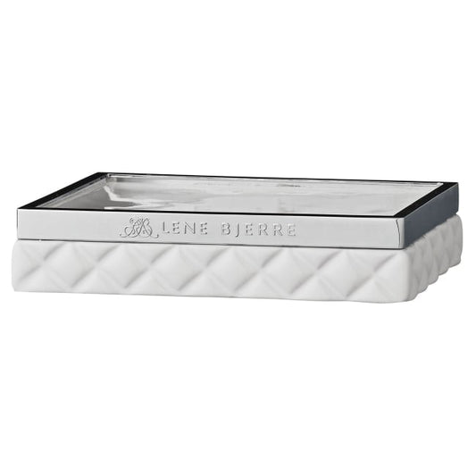 LENE BJERRE Portia Tvålfat – 13x10x3 cm, Vit/Silver vitt