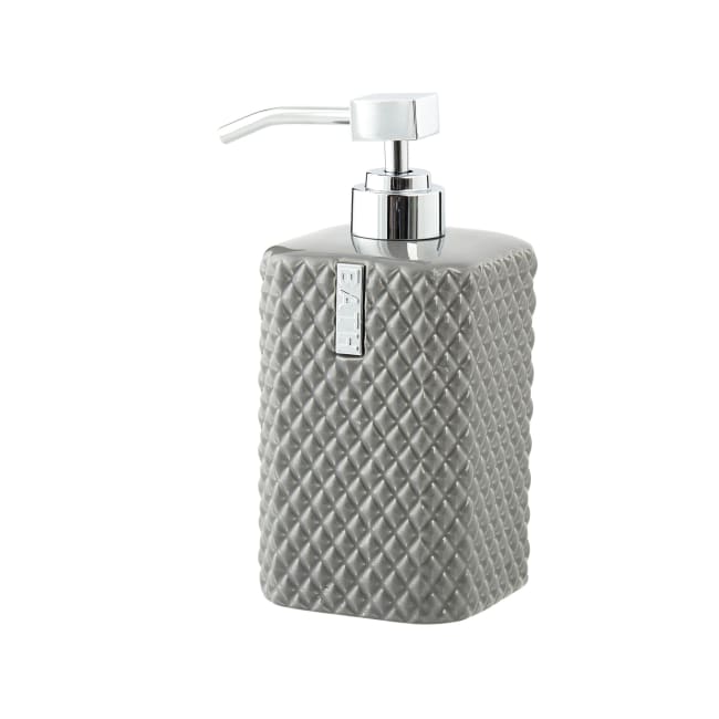 LENE BJERRE Marion Tvåldispenser – 7,5x7,5x17,5 cm, Mellangrå/Silver vitt
