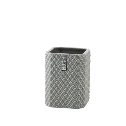 LENE BJERRE Marion Tandborstmugg – 7,5x7,5x10,5 cm, Mellangrå/Silver vitt
