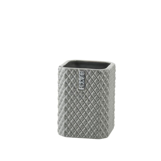 LENE BJERRE Marion Tandborstmugg – 7,5x7,5x10,5 cm, Mellangrå/Silver vitt