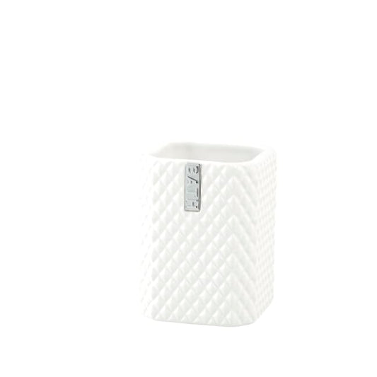 LENE BJERRE Marion Tandborstmugg – 7,5x7,5x10,5 cm, Vit/Silver vitt