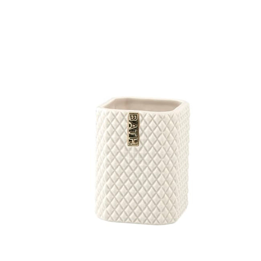 LENE BJERRE Marion Tandborstmugg – 7,5x7,5x10,5 cm, Camel/Ljusguld vitt