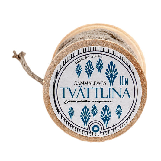 Grunne Gammaldags Tvättlina i 100% Lin 10 m blommig